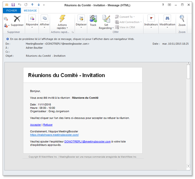 Réception des invitations et rappels