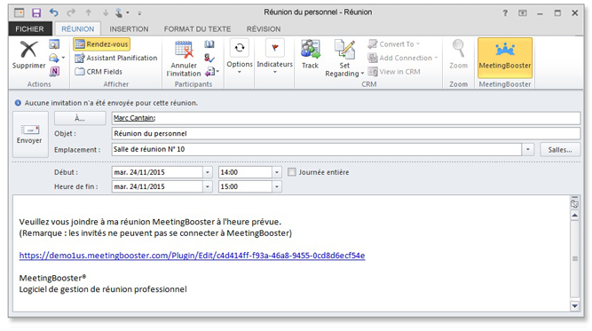 Planification des réunions via Microsoft Outlook