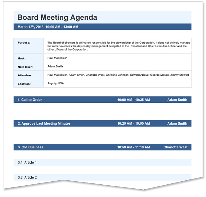 How to create an Agenda
