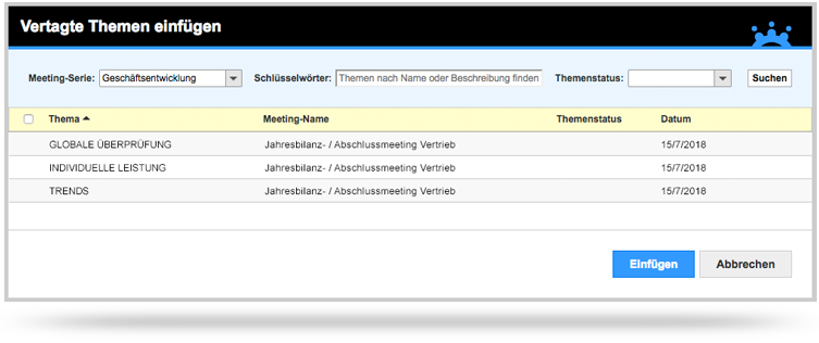 Sammeln von Informationen für das Schreiben einer Agenda
