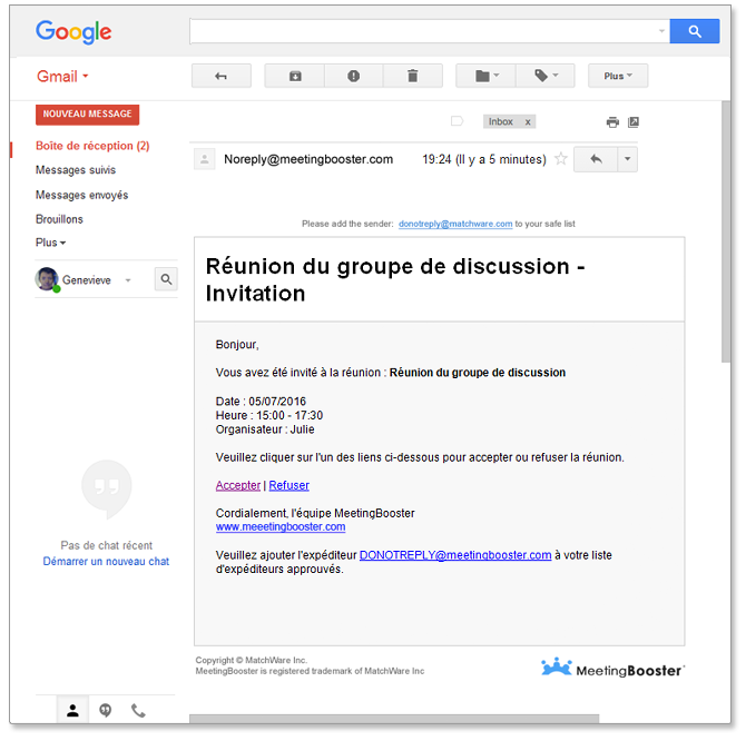 Réception des invitations et rappels