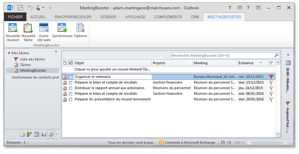 Réception des tâches dans Outlook