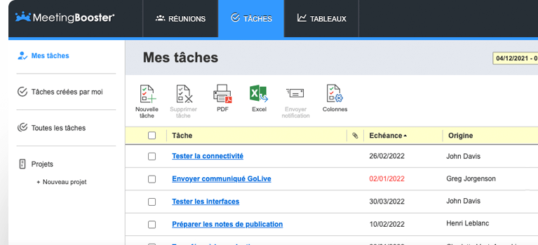 Actions de suivi de réunion