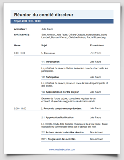 Cliquez ici pour télécharger ce modèle d'ordre du jour de réunion du comité directeur