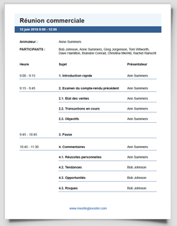 Cliquez ici pour télécharger ce modèle d'ordre du jour de réunion commerciales