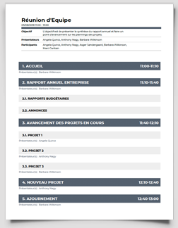 Cliquez ici pour télécharger ce modèle d'ordre du jour de réunions d'équipe