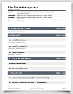 Cliquez ici pour télécharger ce modèle d'ordre du jour de réunions management