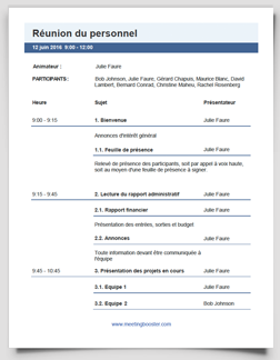 Cliquez ici pour télécharger ce modèle d'ordre du jour de réunion du personnel