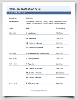 Cliquez ici pour télécharger ce modèle d'ordre du jour de réunions d'affaires
