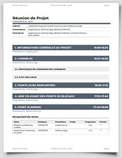 Cliquez ici pour télécharger ce modèle d'ordre du jour de réunions projet