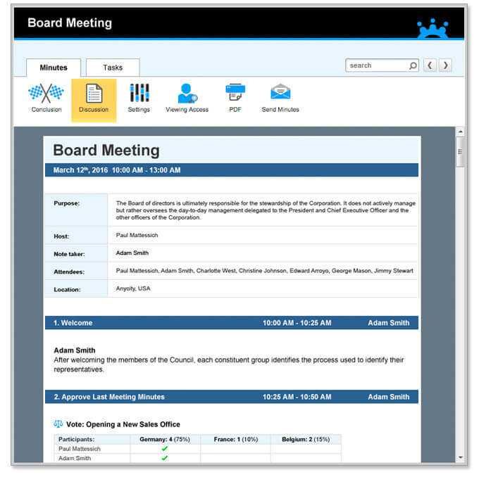 MeetingBooster automatically generates the minutes