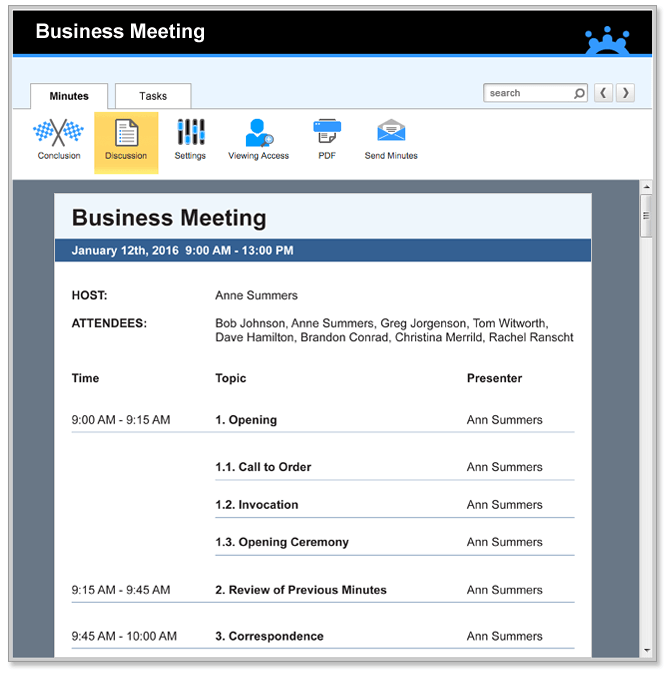 sample business meeting agenda format