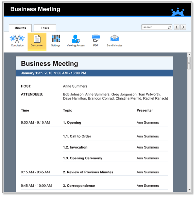 business meeting agenda